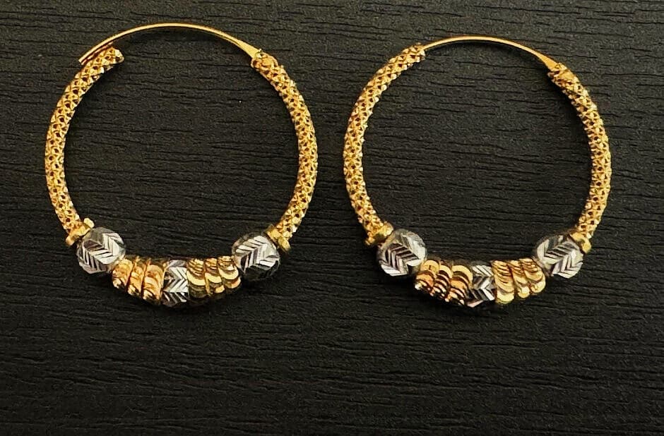 22ct gold bali hoop earrings with two-tone beads